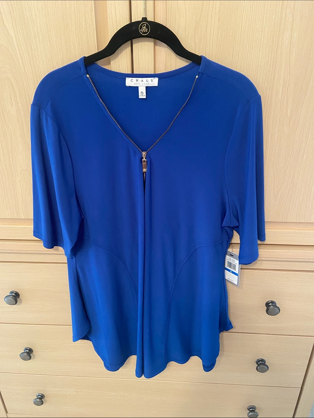 Chaus Women's Cobalt Blue Short-Sleeve Zip Front Top